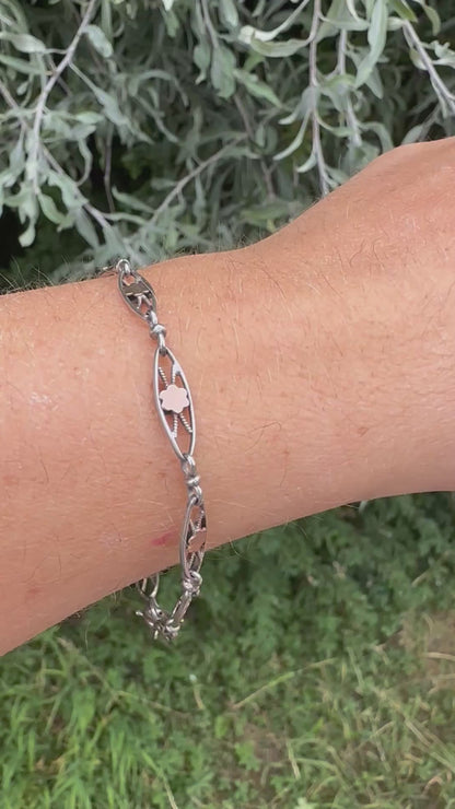 French 800 silver filigree bracelet with gold plated details.