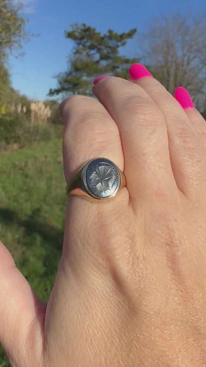 Vintage 9ct Gold Hematite Warrior Intaglio Signet ring