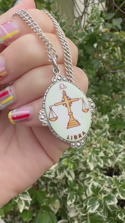 Sterling Silver Enamel Libra Pendant with silver curb chain