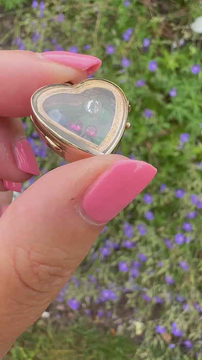 9ct Gold Glass Heart Locket Fob