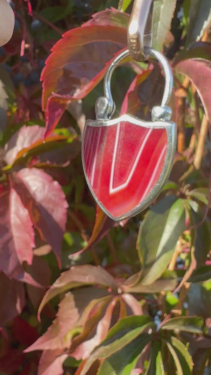 Sterling silver Banded Agate & Thistle shield padlock.
