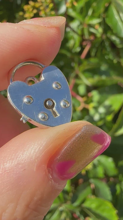 Sterling Silver Heart Padlock with lever release.