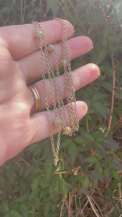 Antique 9ct Light Rose Gold Etruscan revival Orb Station chain